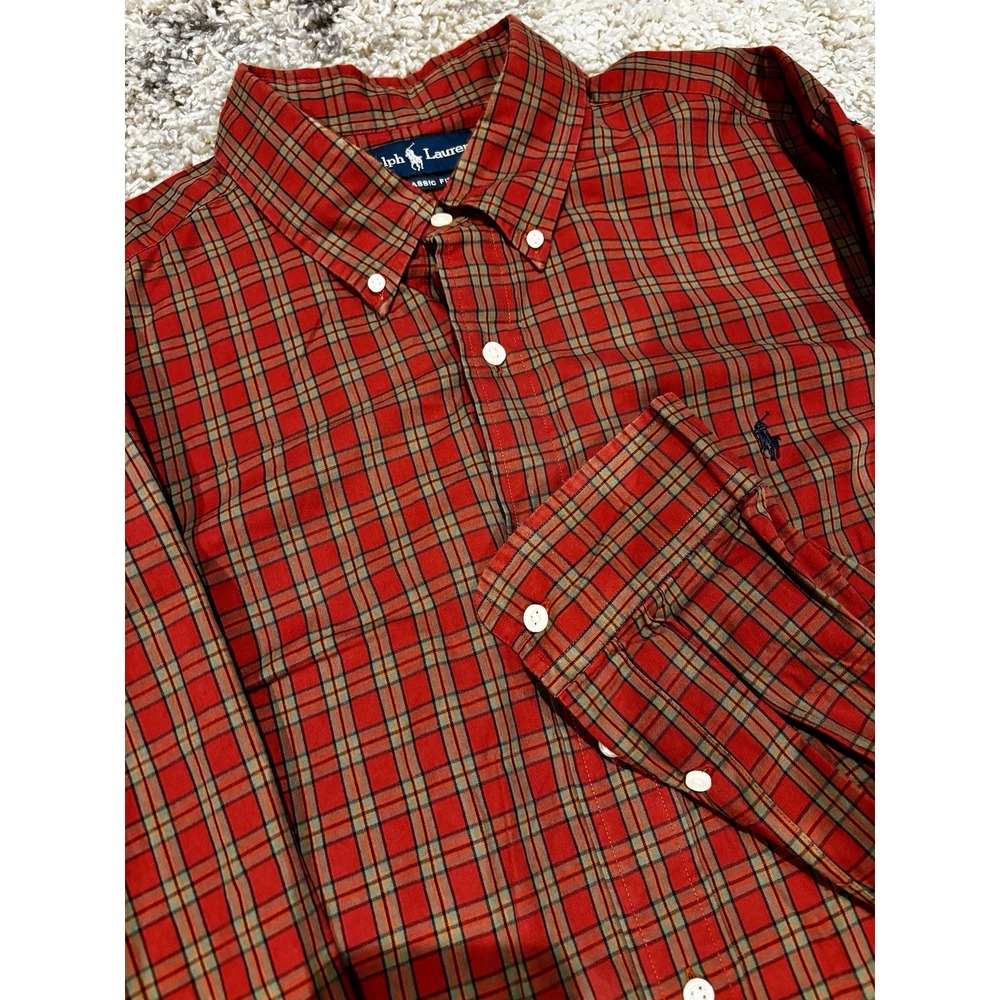 Men's Ralph Lauren Classic Fit XXL‎ 2XL Red Green Black Plaid Long Sleeve Shirt